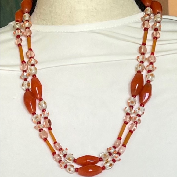 2 orange glass foiled necklaces -1w/lamp work -jewelry - Picture 11 of 16